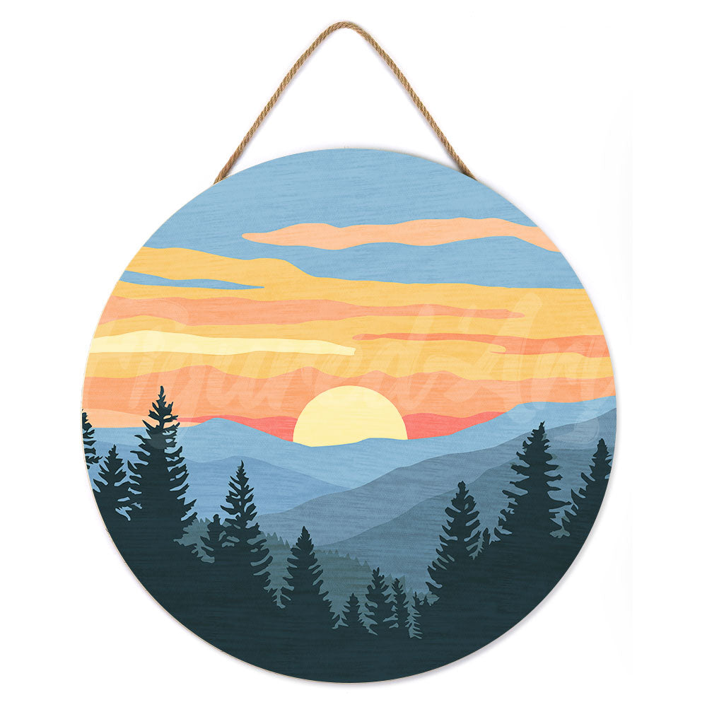 Pintura por números sobre disco de madera - Bosque de pinos