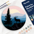 Peinture Par Numéro Sur Disque En Bois - Cerf Majestueux Et Paysage