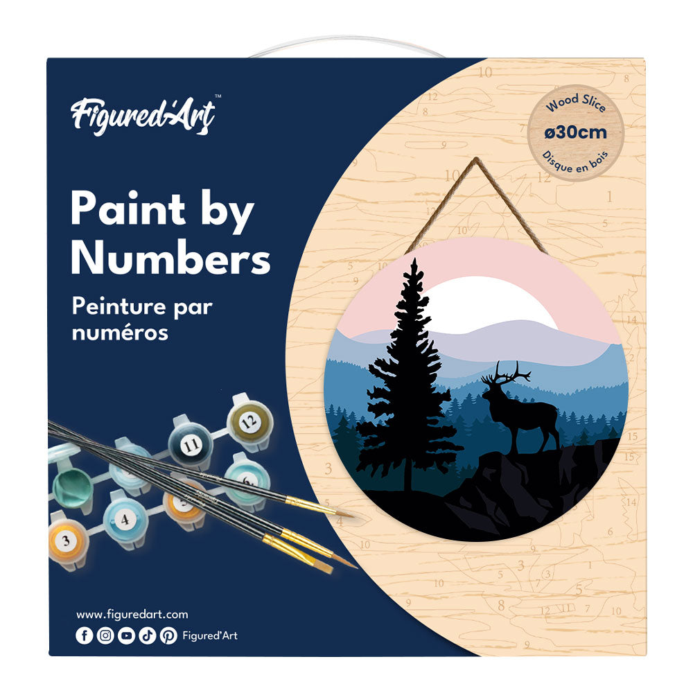 Peinture Par Numéro Sur Disque En Bois - Cerf Majestueux Et Paysage