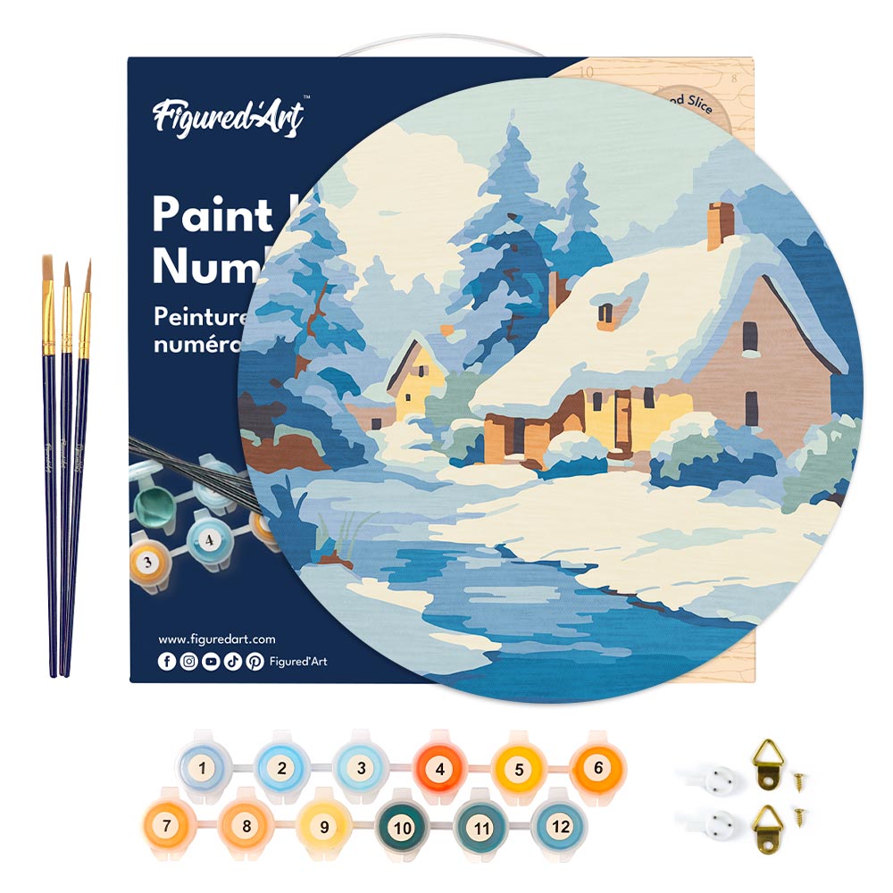 Paint By Number On Wooden Disc - Winter Chalet