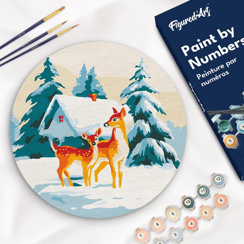 Paint By Numbers On Wooden Round - Does And Cabin