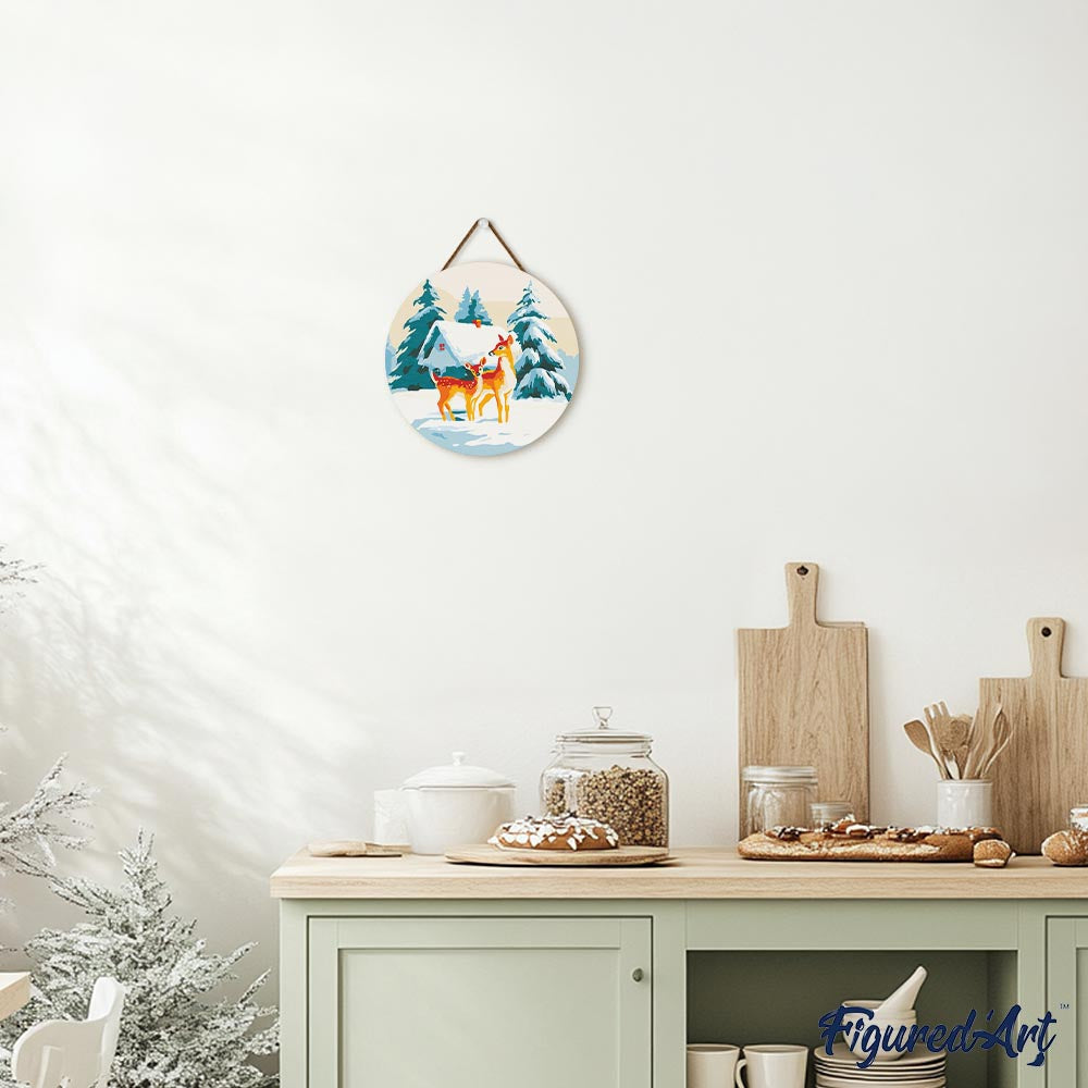 Paint By Numbers On Wooden Round - Does And Cabin