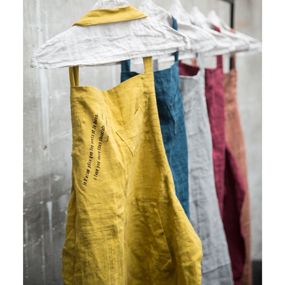 Washed Linen Kitchen Apron for Children - Yellow
