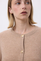 Cardigan Girocollo Oversize Bottoni Dorati Riva - Beige Crema - Donna