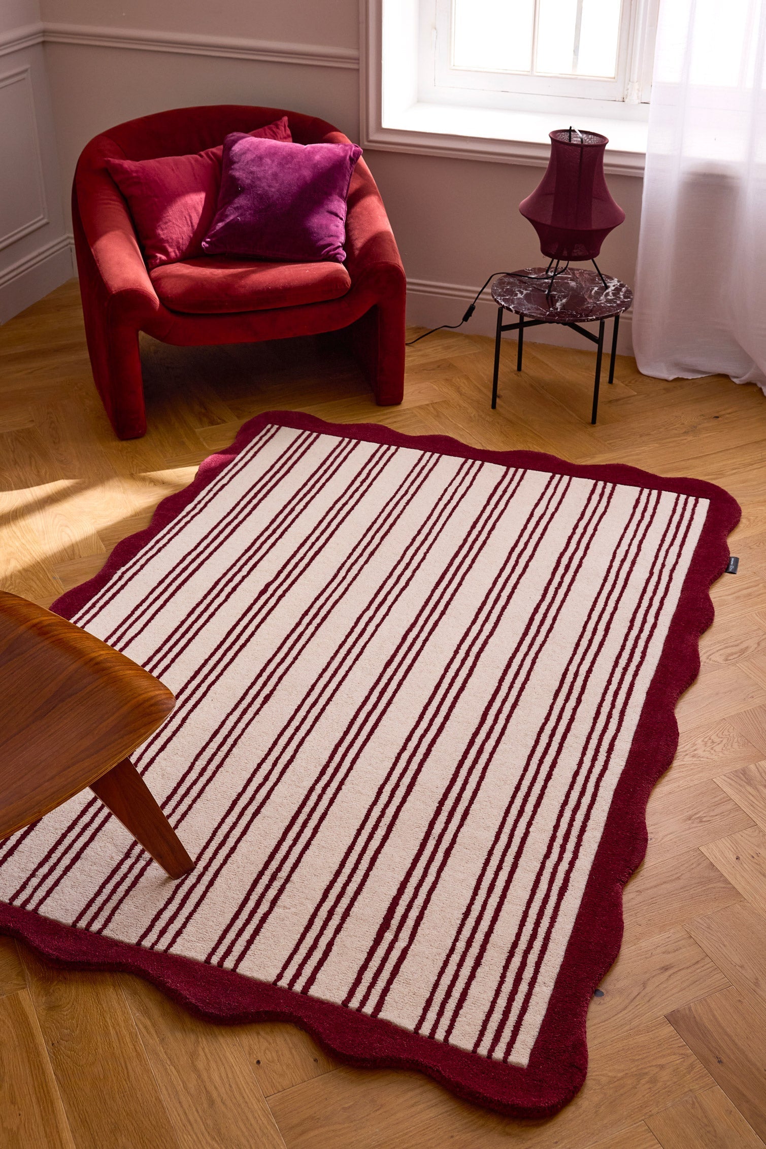 Rouge d'orage – Striped wool rug - burgundy Rouge d'orage