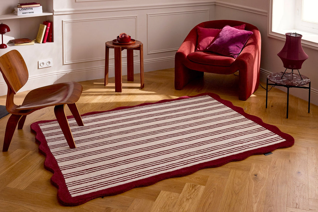Rouge d'orage – Striped wool rug - burgundy Rouge d'orage