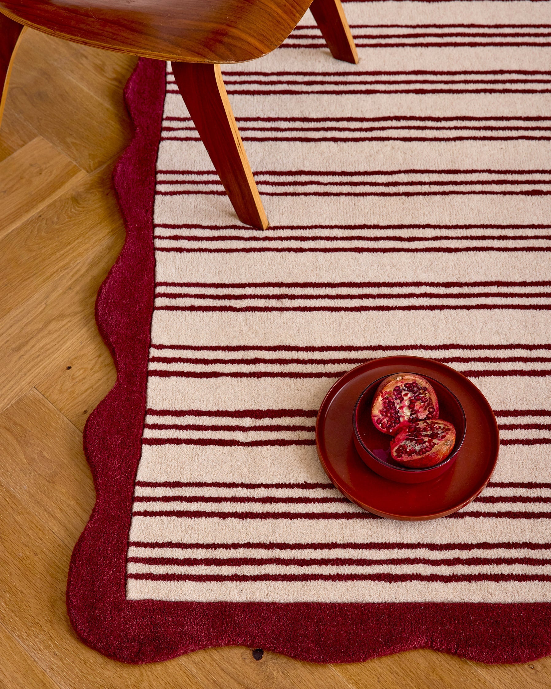 Rouge d'orage – Striped wool rug - burgundy Rouge d'orage