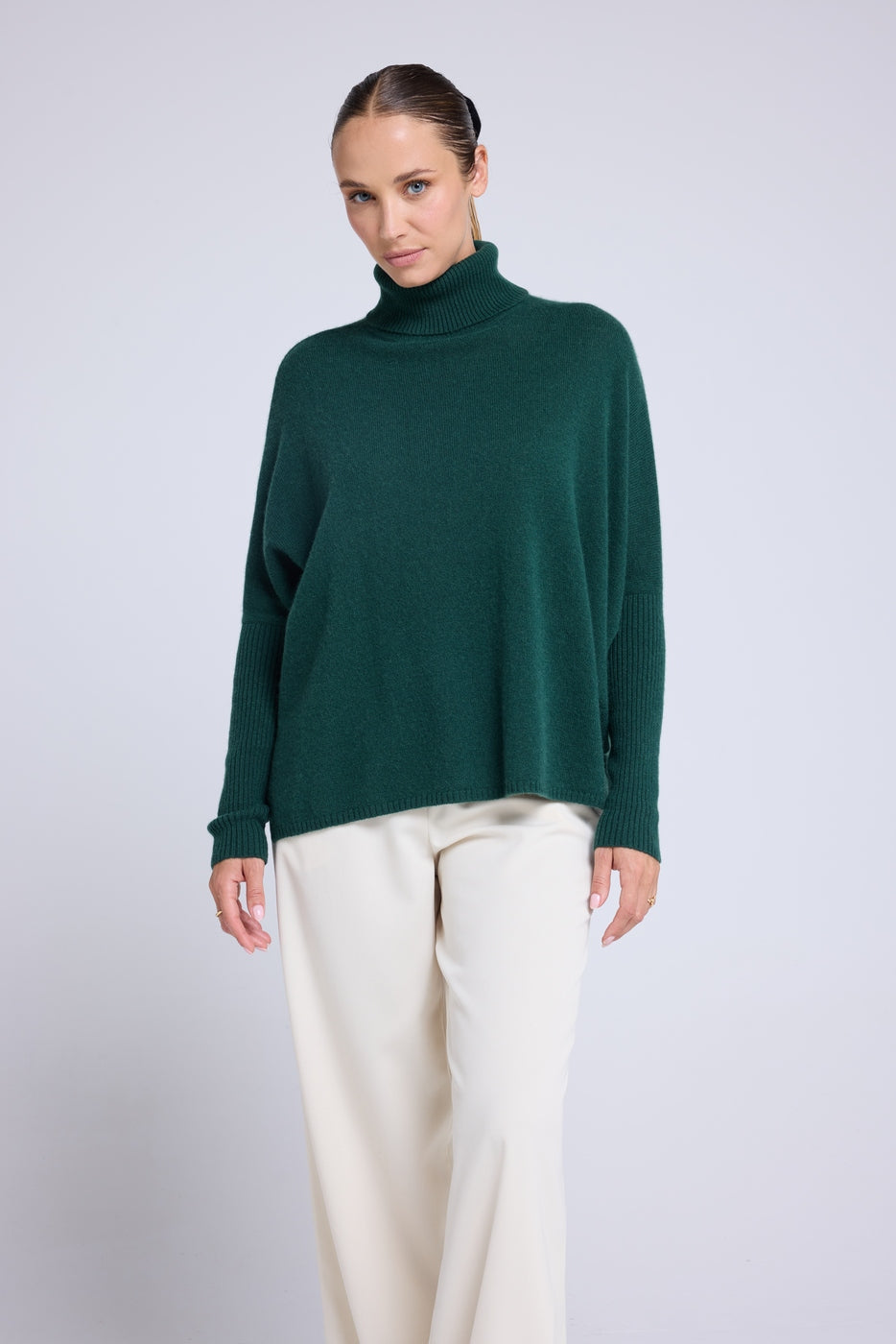 Jersey de cuello alto tipo poncho Rolanda - Verde botella - Mujer