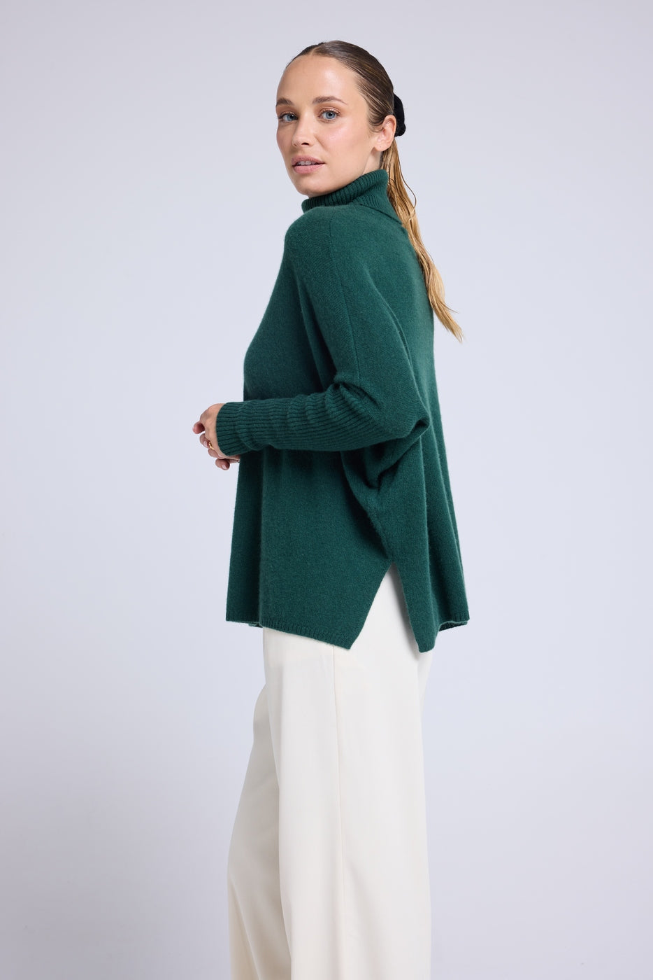 Jersey de cuello alto tipo poncho Rolanda - Verde botella - Mujer