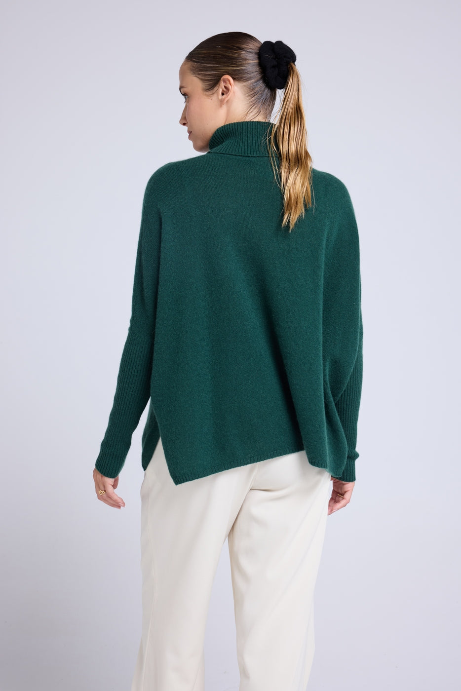 Jersey de cuello alto tipo poncho Rolanda - Verde botella - Mujer