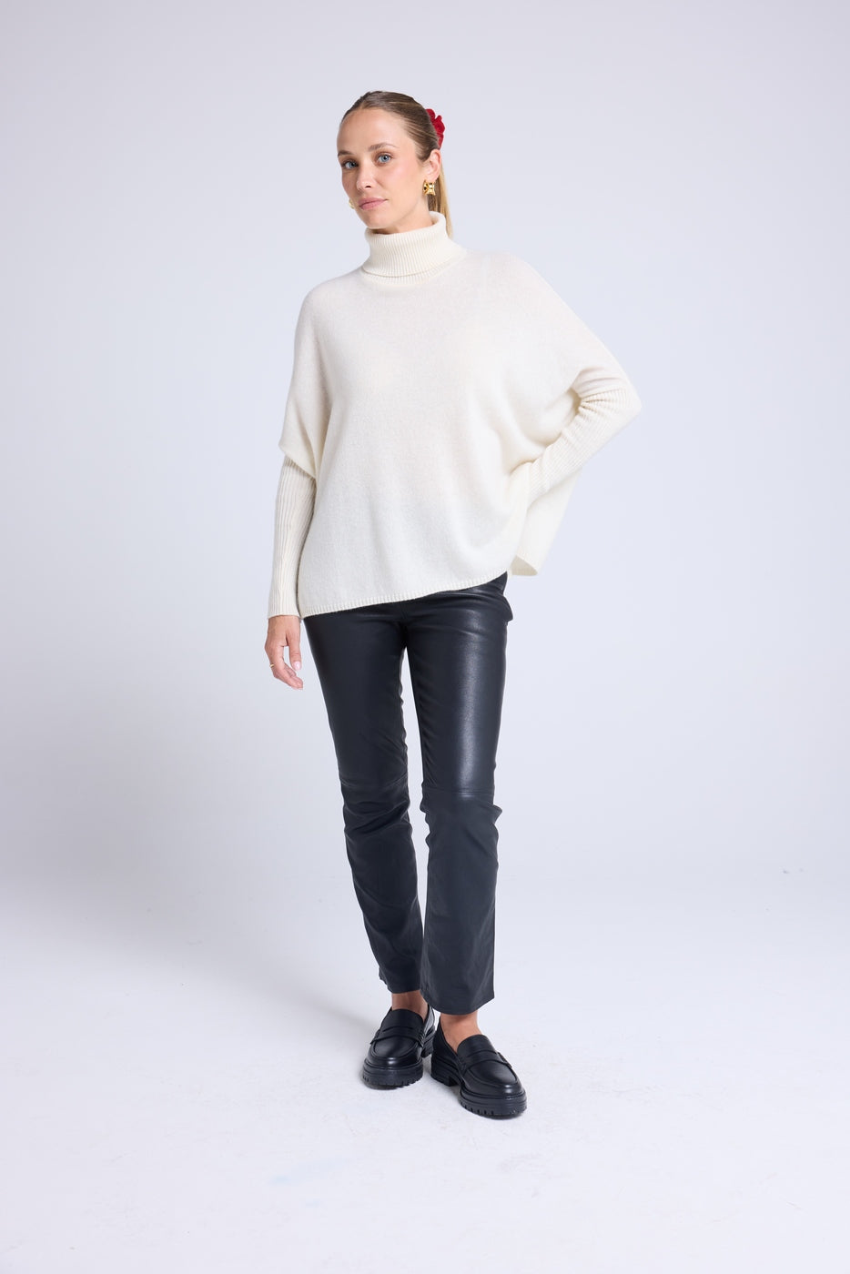 Rolanda Poncho Roll-Neck Jumper - White - Women
