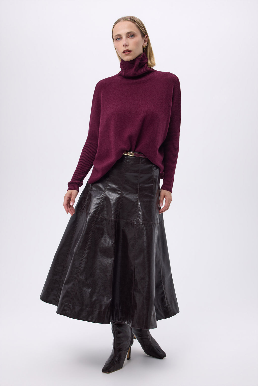 Poncho Turtleneck Jumper F Rolanda - Wine Red - Women
