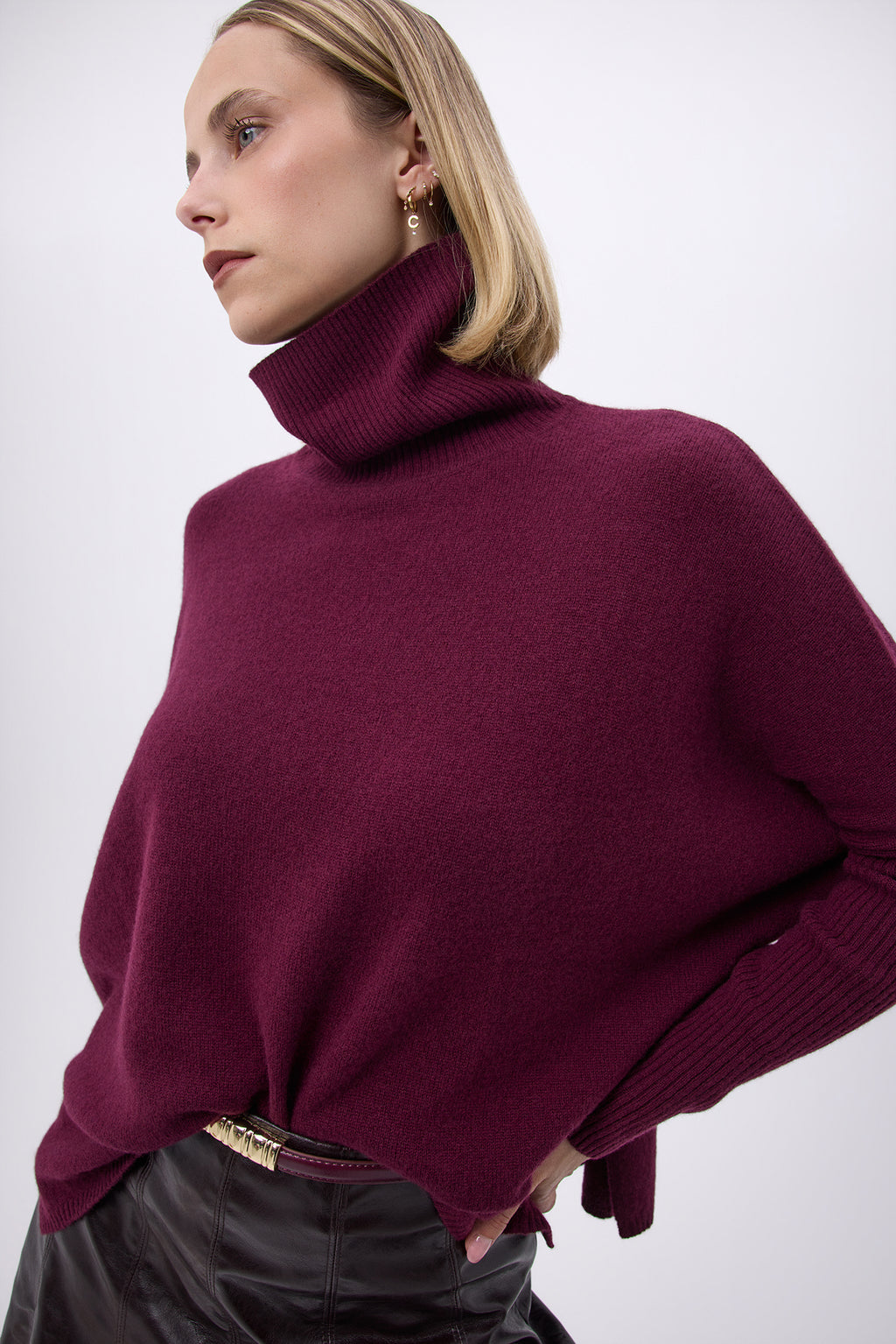 Poncho Turtleneck Jumper F Rolanda - Wine Red - Women