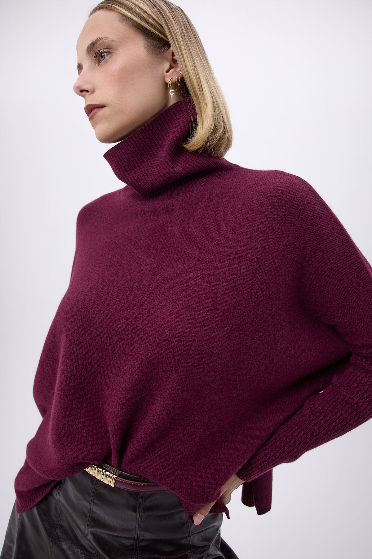 Poncho Turtleneck Jumper F Rolanda - Wine Red - Women