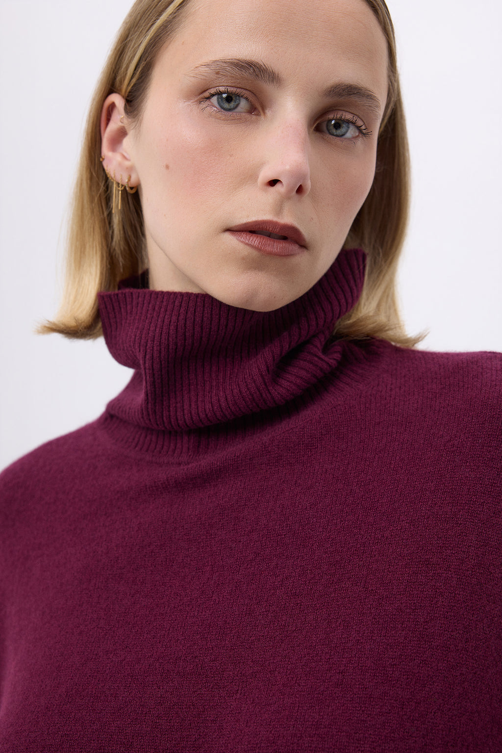 Poncho Turtleneck Jumper F Rolanda - Wine Red - Women