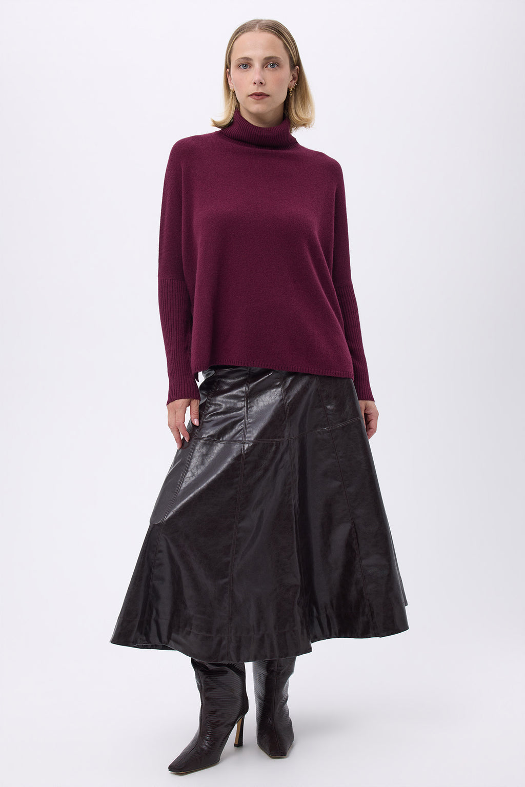 Poncho Turtleneck Jumper F Rolanda - Wine Red - Women