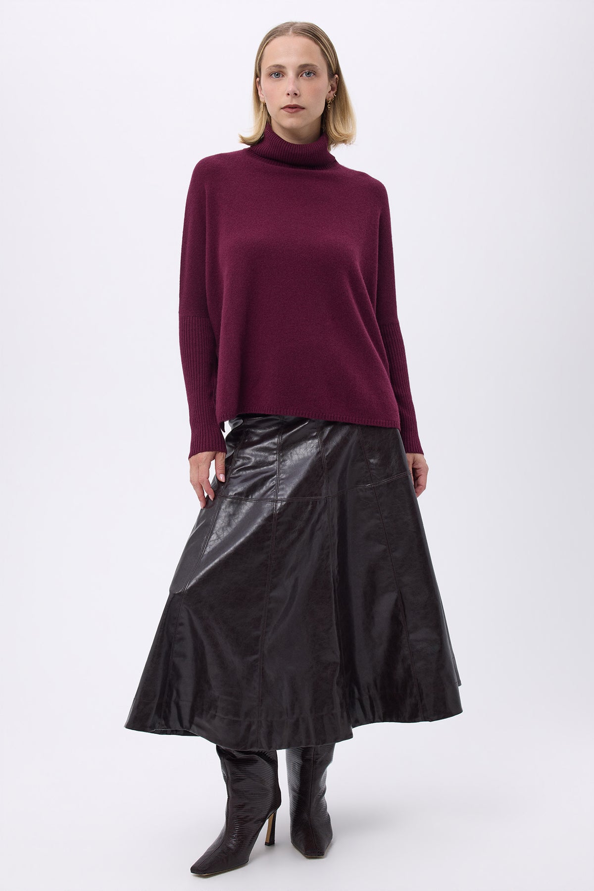 Poncho Turtleneck Jumper F Rolanda - Wine Red - Women