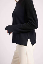 Romy Oversized Crew Neck Jumper - Black - Women