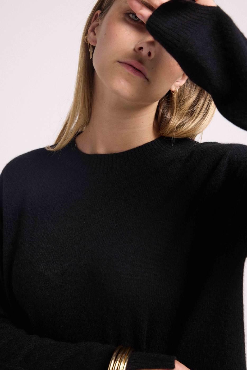 Romy Oversized Crew Neck Jumper - Black - Women
