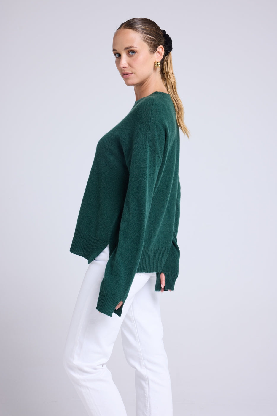 Jersey oversize de cuello redondo Romy - Verde botella - Mujer