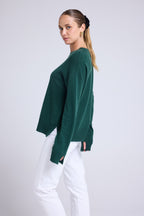 Jersey oversize de cuello redondo Romy - Verde botella - Mujer