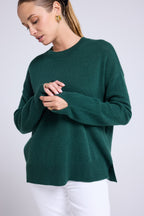 Jersey oversize de cuello redondo Romy - Verde botella - Mujer