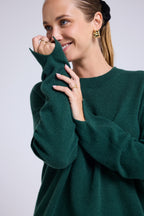 Jersey oversize de cuello redondo Romy - Verde botella - Mujer