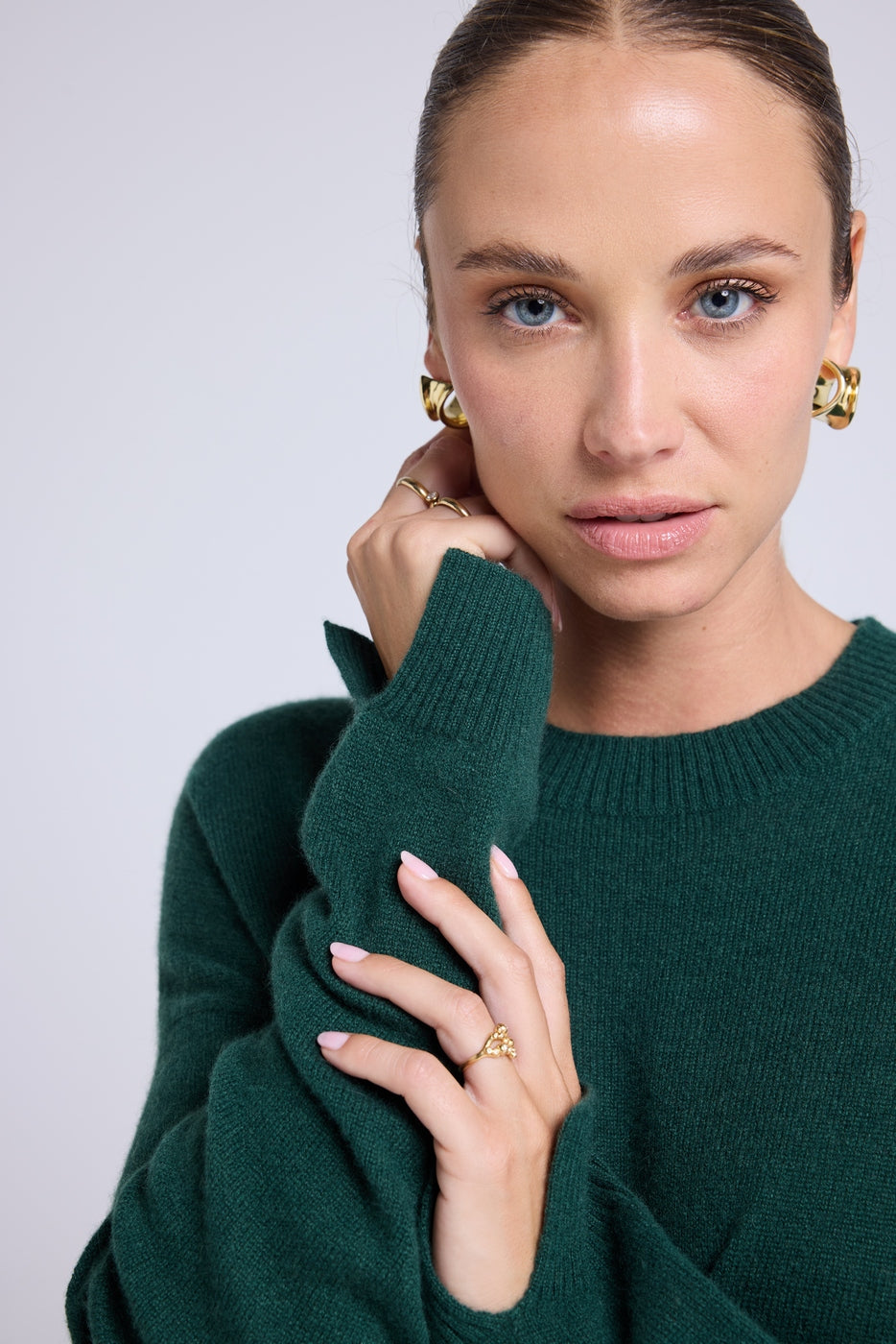 Jersey oversize de cuello redondo Romy - Verde botella - Mujer