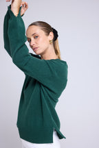 Jersey oversize de cuello redondo Romy - Verde botella - Mujer