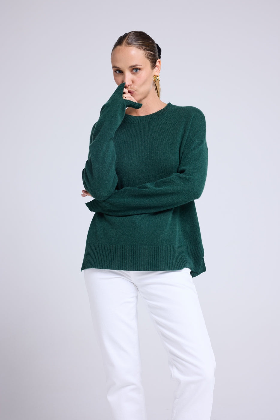 Jersey oversize de cuello redondo Romy - Verde botella - Mujer