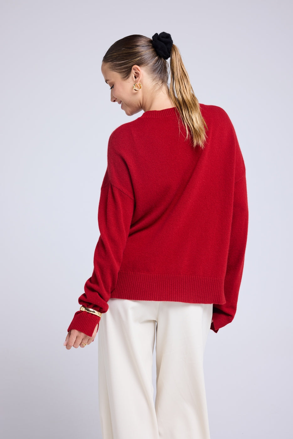 Maglione oversize Romy a girocollo - Rosso bordeaux - Donna