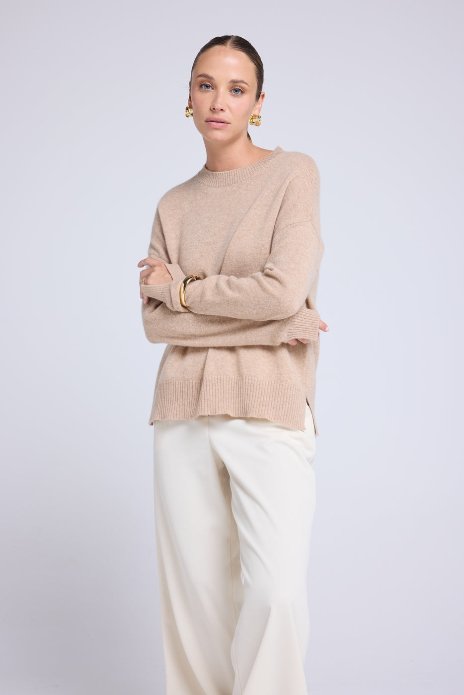 Maglione oversize Romy a girocollo - Beige crema - Donna
