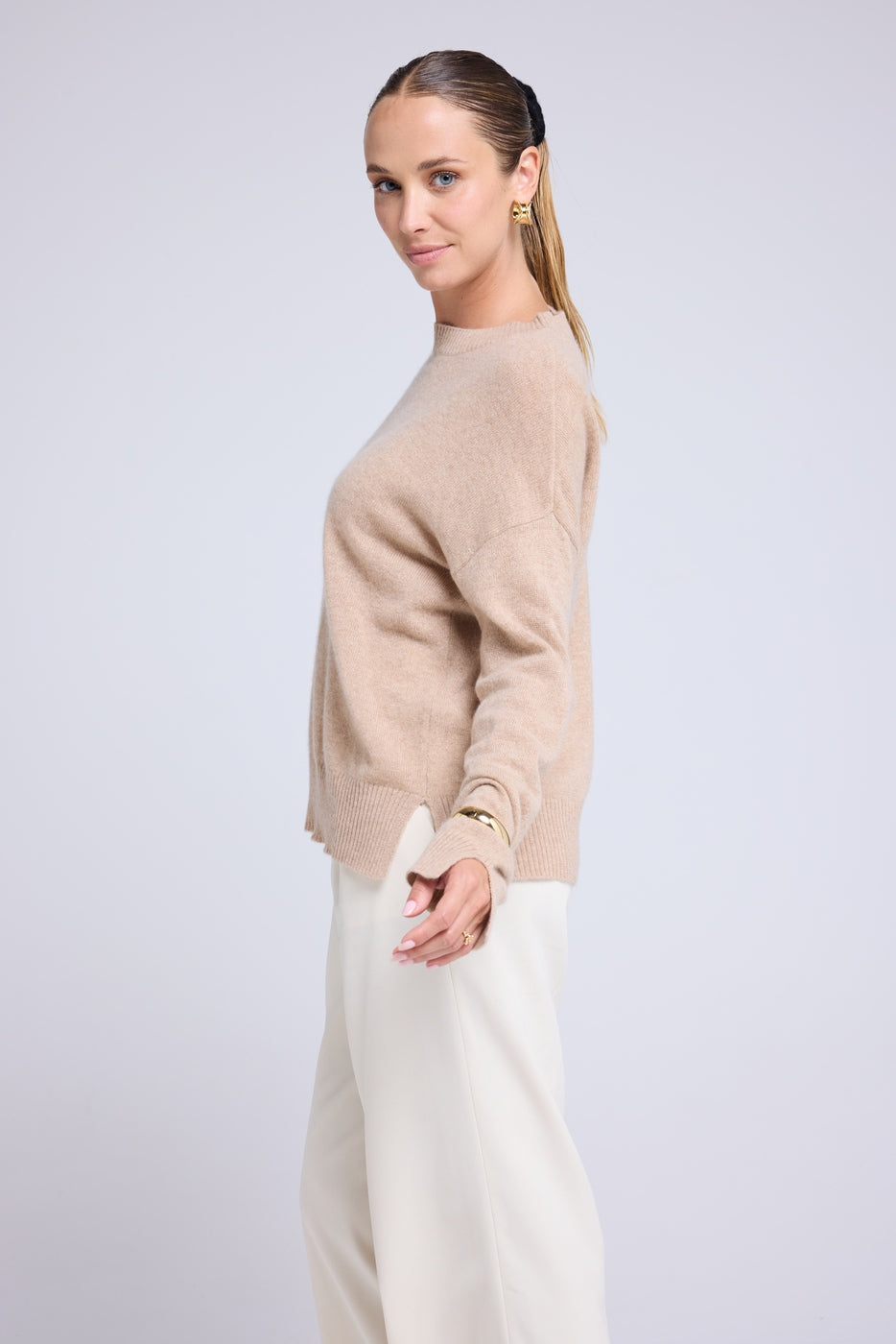 Maglione oversize Romy a girocollo - Beige crema - Donna