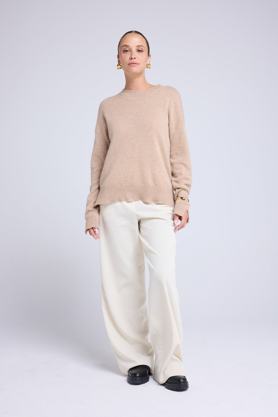 Maglione oversize Romy a girocollo - Beige crema - Donna