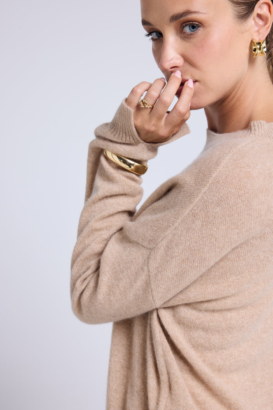 Maglione oversize Romy a girocollo - Beige crema - Donna