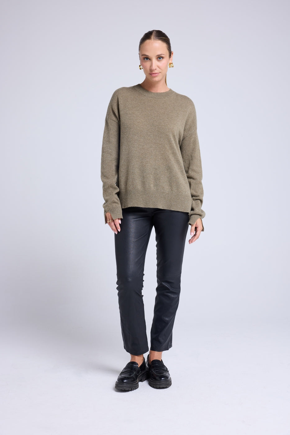 Maglione oversize Romy a girocollo - Verde kaki - Donna