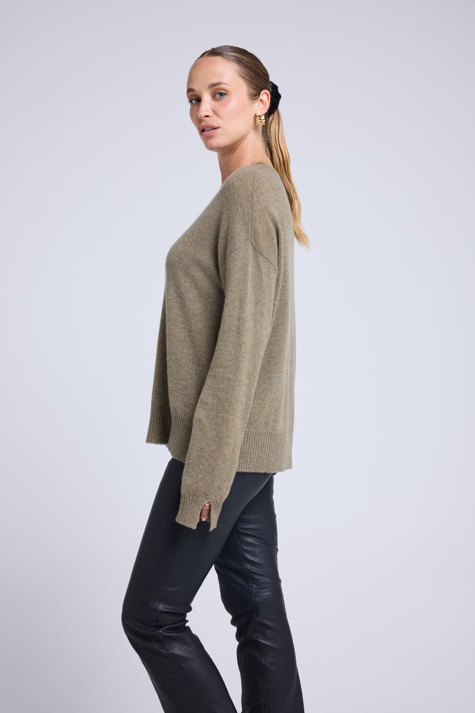 Maglione oversize Romy a girocollo - Verde kaki - Donna