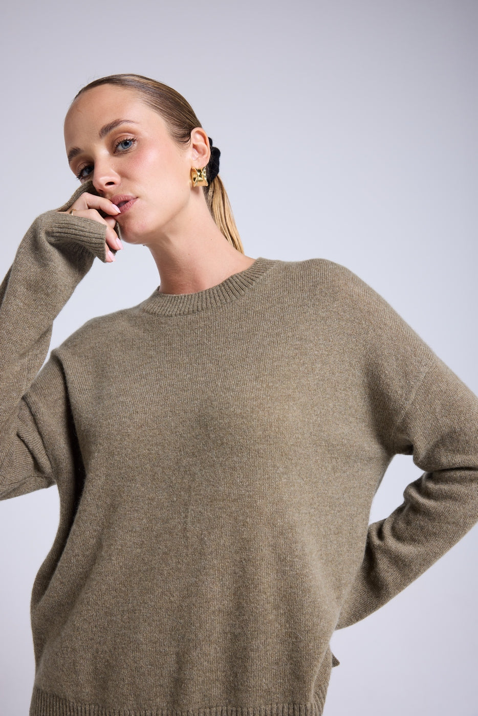 Maglione oversize Romy a girocollo - Verde kaki - Donna