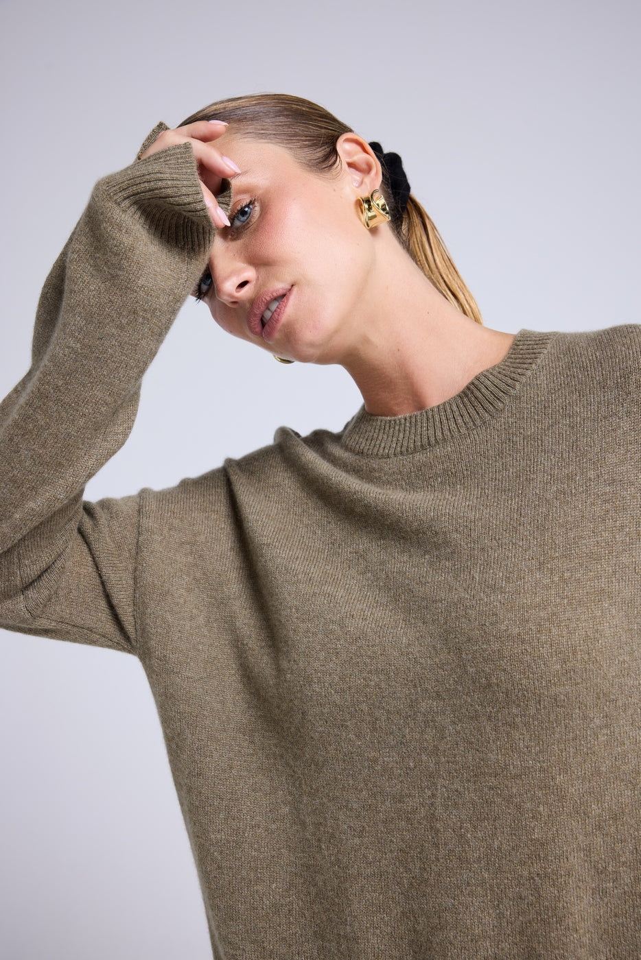 Maglione oversize Romy a girocollo - Verde kaki - Donna