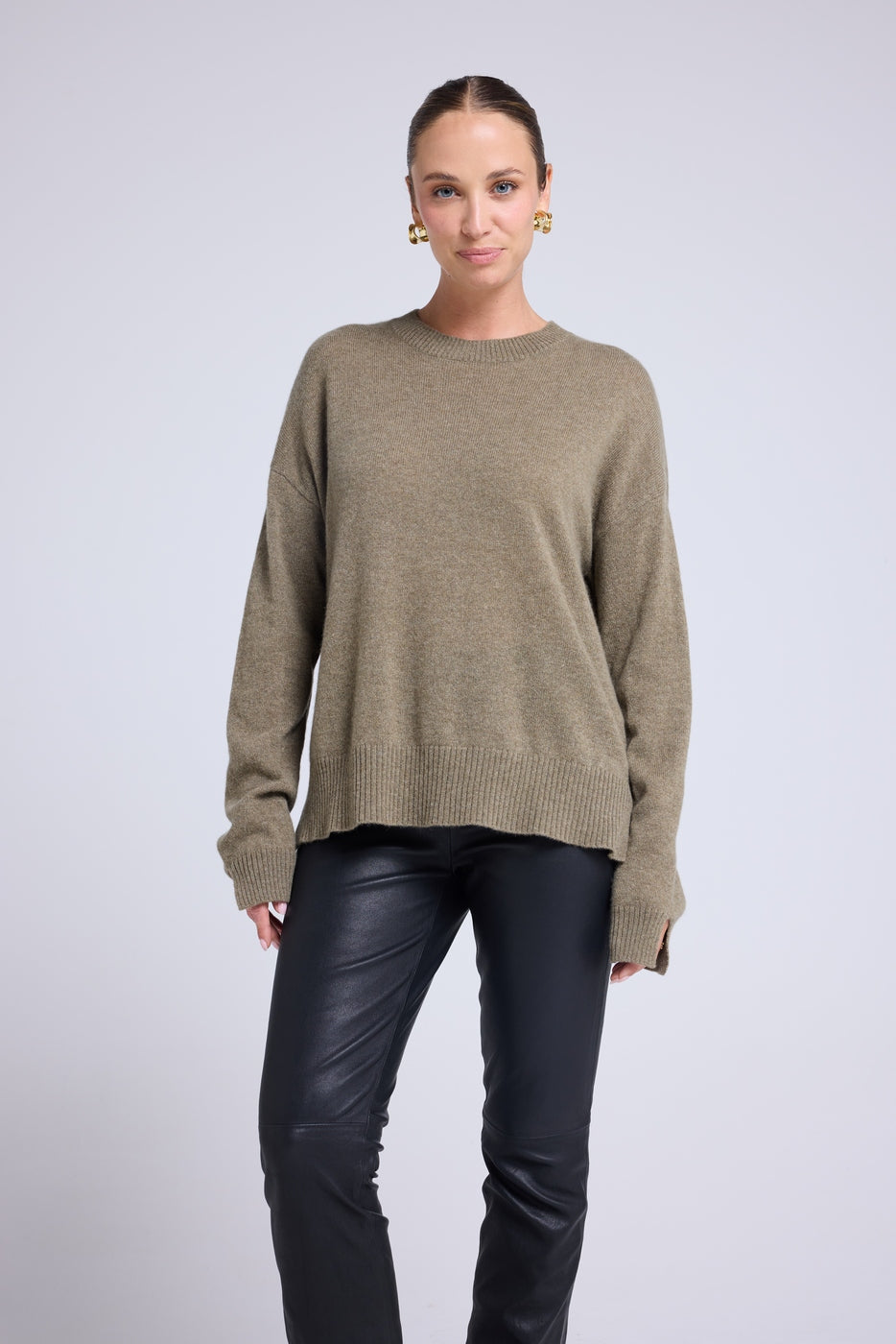 Maglione oversize Romy a girocollo - Verde kaki - Donna