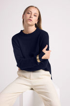 Pull Col Rond Oversize Romy - Bleu Marine - Femme