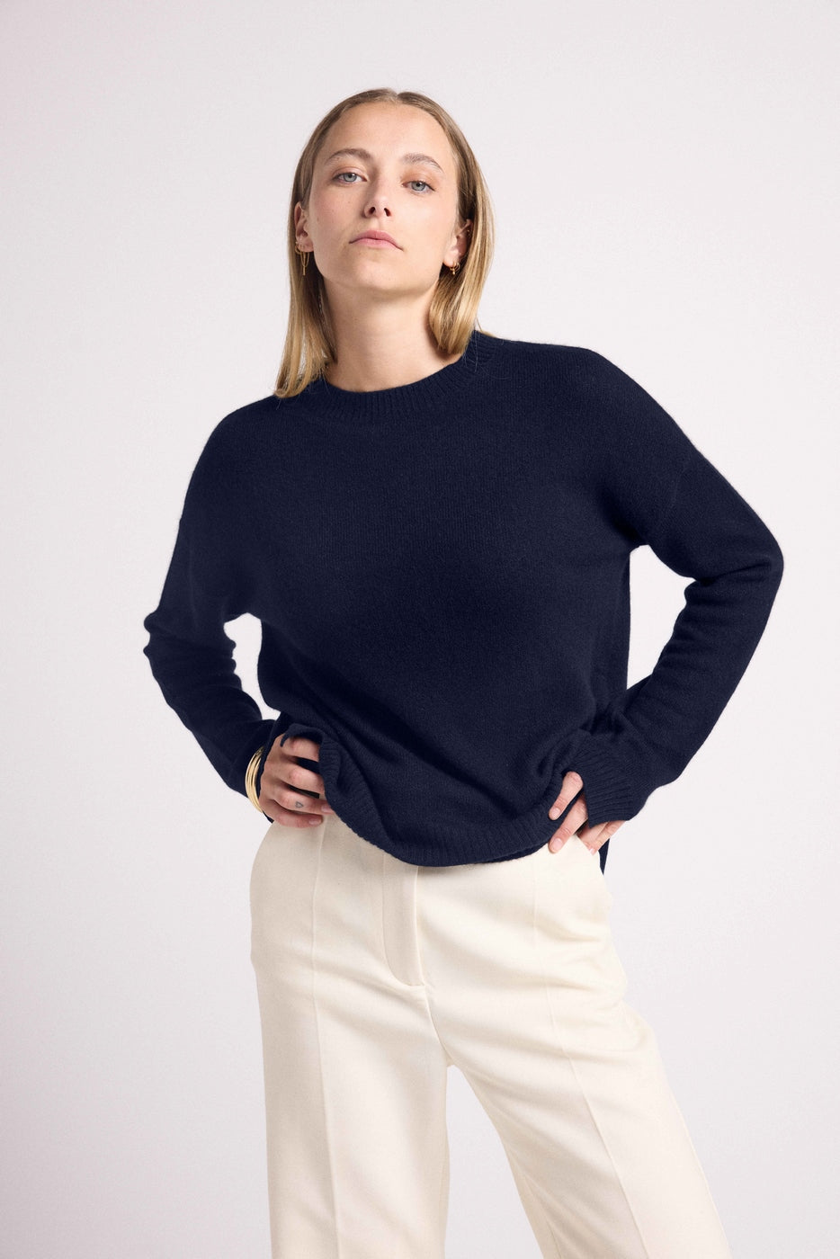 Pull Col Rond Oversize Romy - Bleu Marine - Femme
