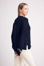 Pull Col Rond Oversize Romy - Bleu Marine - Femme
