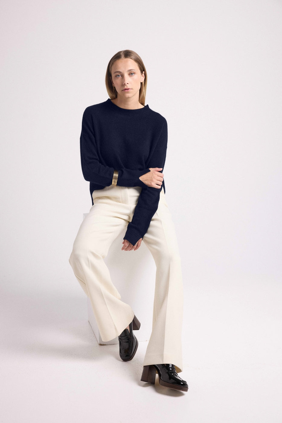 Pull Col Rond Oversize Romy - Bleu Marine - Femme