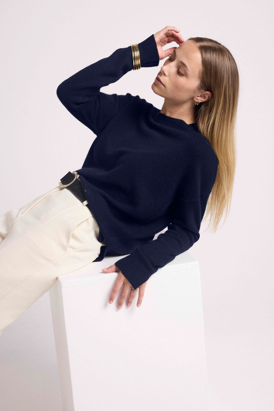 Pull Col Rond Oversize Romy - Bleu Marine - Femme