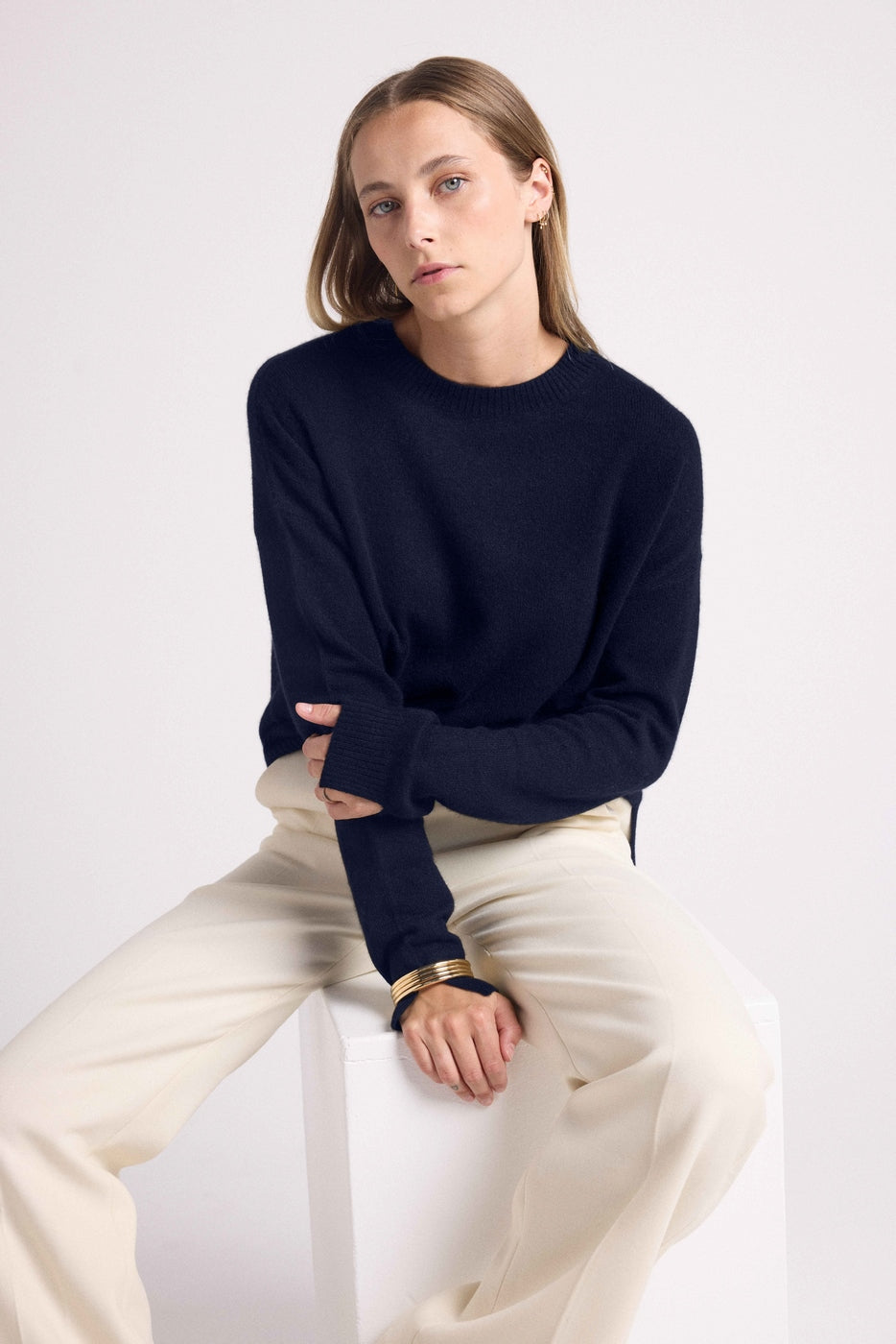 Pull Col Rond Oversize Romy - Bleu Marine - Femme