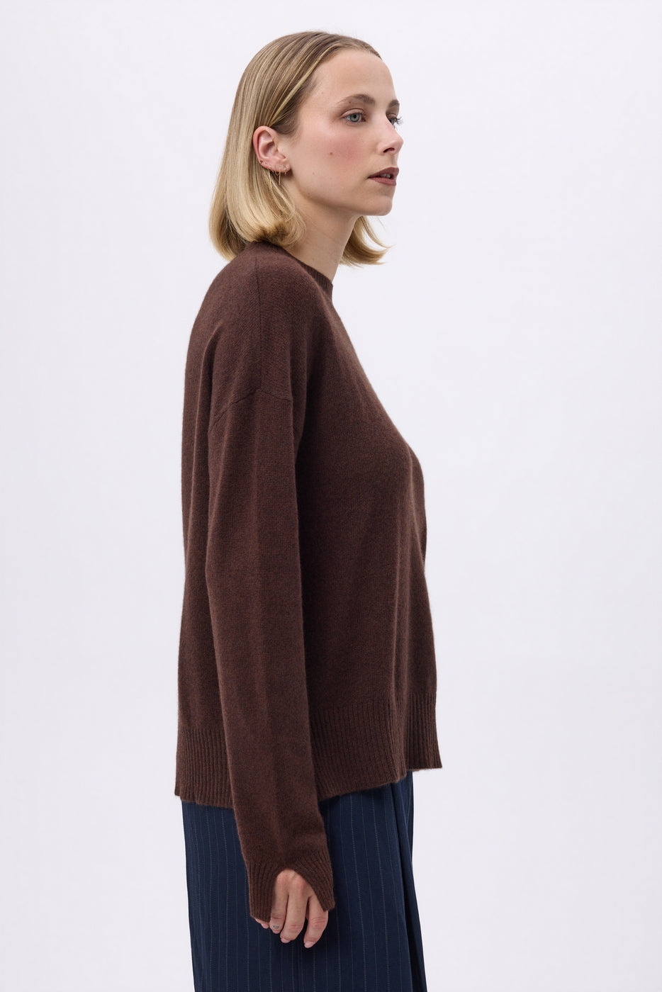 Oversize Rundhalset Striktrøje F Romy - Brun - Dame