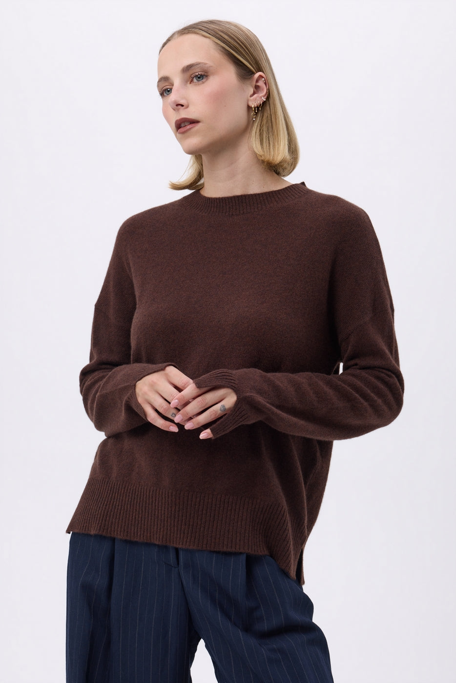 Oversize Rundhalset Striktrøje F Romy - Brun - Dame