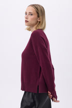 Oversizowy sweter z okrągłym dekoltem Romy - Bordowy - Damski