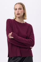 Oversizowy sweter z okrągłym dekoltem Romy - Bordowy - Damski